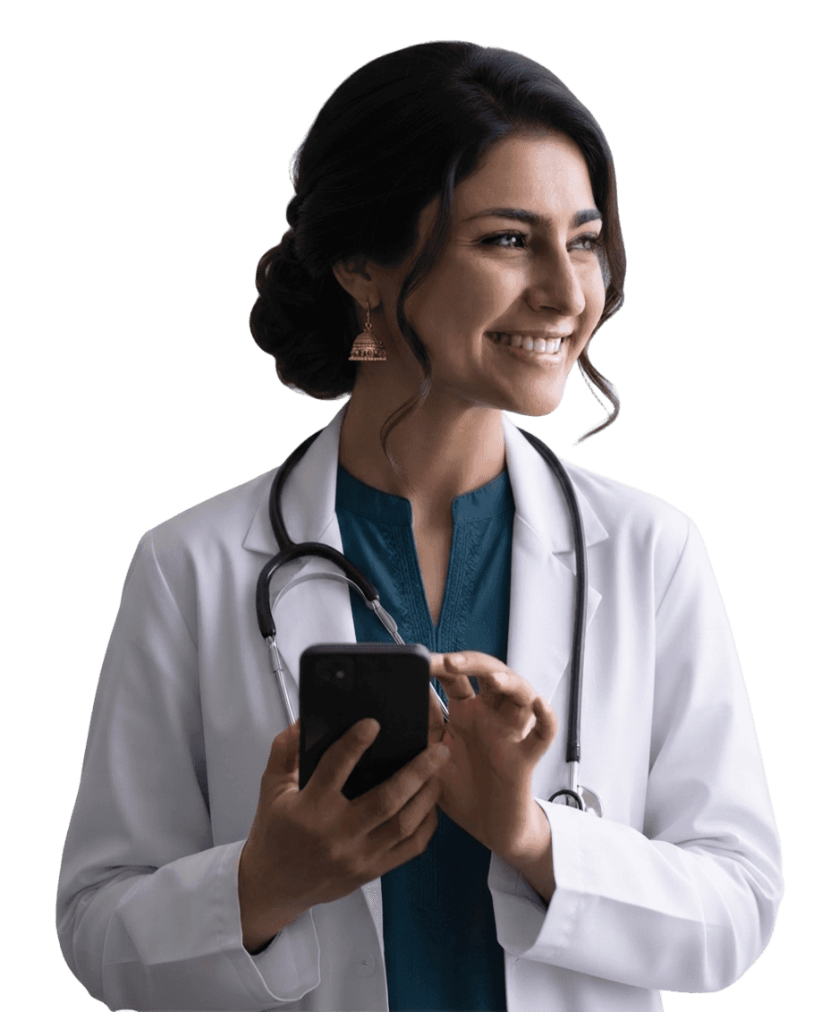 Doctor reviewing Clivita on her phone